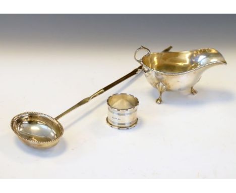 George V silver sauce boat, London 1919, Georgian white metal toddy ladle having a typical twist handle, unmarked, and a Geor