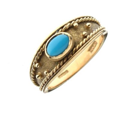 9ct gold ring set single turquoise-coloured stone, size P, 4.3g approx   Condition: 