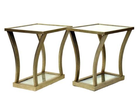 Modern Design - Pair of Julian Chichester lamp or side tables, each having rectangular mirror top and matching base, each 61c
