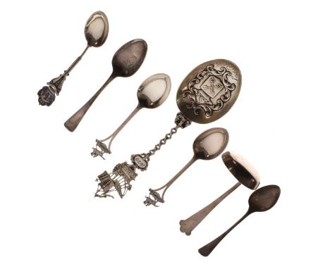 Dutch white metal spoon commemorating the Mayflower, George VI sauce ladle, Birmingham 1939 etc, combined weight 5.7toz appro