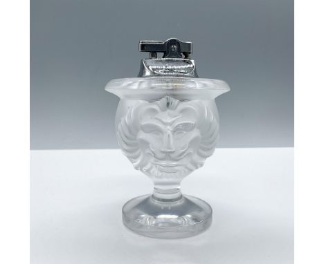 Features a double lion head in frosted crystal with clear crystal base and rims. The metal lighter is removable, sits on top 