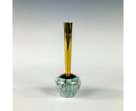 Turquoise with lustre finish and branch patterning. Round body. Narrow brass spout. Hand Painted Delft Holland on bottom. Thi