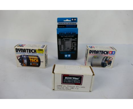 Tamiya - Other - Three boxed RC car model electric motors with a boxed Speed Controller. Lot consists of a Tamiya #53001 Dyna