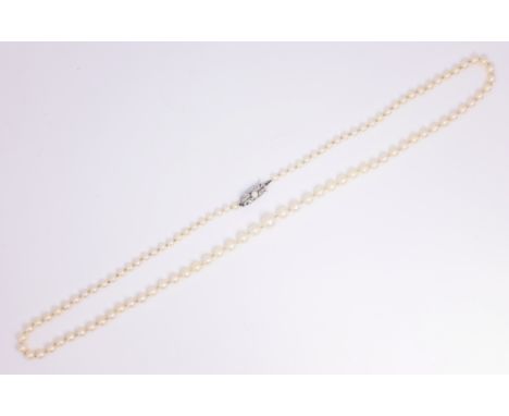 Single strand graduating pearl necklace, on pearl set white gold clasp stamped 9ct Condition Report 55cm longClick here for f