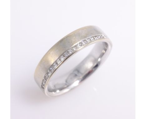 18ct white gold diamond set wedding band, hallmarked    Condition Report  Approx 6.2gm sits between P & P-Q. Ring depth 0.5cm