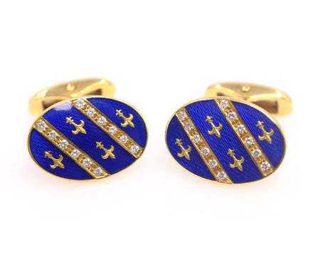 Victor Mayer for Faberge pair of diamond and enamel 18ct gold cuff-links limited edition 74/300 hallmarked boxed with certifi