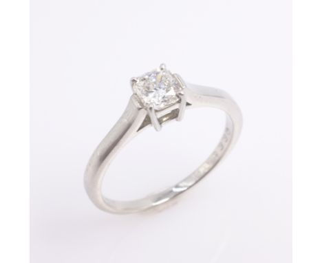 Tiffany &amp; Co platinum diamond ring, princess cut diamond 0.62 carat stamped PT950 with original diamond certificate, rece