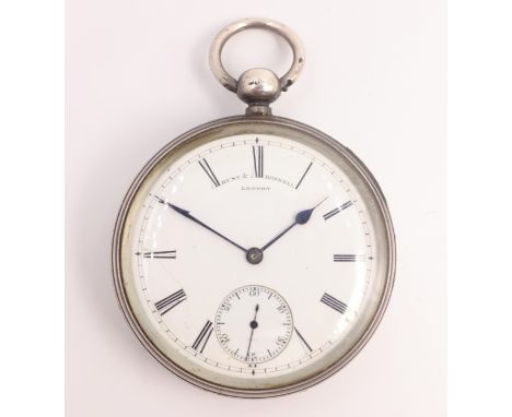 Mid Victorian silver pocket watch, by Hunt &amp; Roskell, no. 12959, white enamel dial, Roman numerals &amp; subsidiary secon