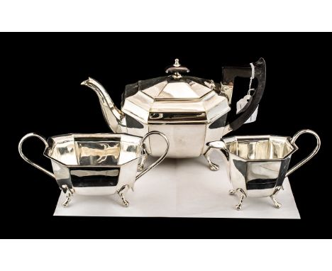 Art Deco Style Plated Set comprising Tea Pot, Milk Jug and Sugar Bowl, made in Sheffield.  Attractive design, in excellent co