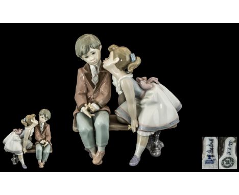 Lladro - Special L.C.S Members Superb Hand Painted Porcelain Figure ' Ten and Growing ' Boy and Girl on a Bench. Model No 763