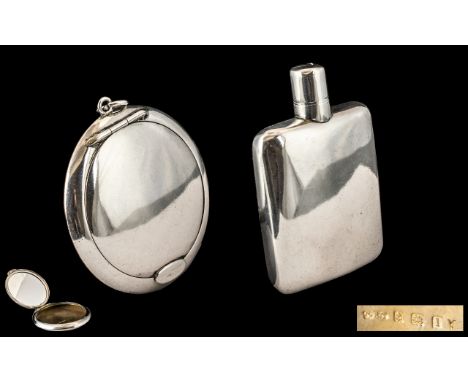 Edwardian Period Sterling Silver Pocket Flask of Small Proportions and Plain Form, With Screw on Top. Hallmark London 1902, M