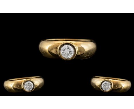 18ct Yellow Gold - Superb Single Stone Pave Set Diamond Ring. The Round Brilliant Cut Diamond of Top Colour and Clarity. Est 