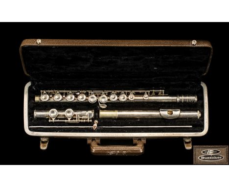 Vintage Buescher Silver Plated Flute Model name 'Aristocrat', in original hard shell case.