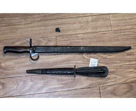 Fairbairn-Sykes fighting Knife, With Leather Scabbard Together With a Japanese Bayonet And Scabbard, Looks To Be 1897 Model M