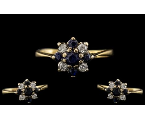 18ct Gold Attractive Sapphire and Diamond Set Cocktail Ring. Pleasing Design. c.1930's. Marked 18ct to Interior of Shank. App