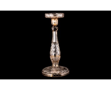 Antique Bavarian Etched Amber Flashed Glass Candlestick with hobnail cut glass stem; 13 inches (32.5cms) high