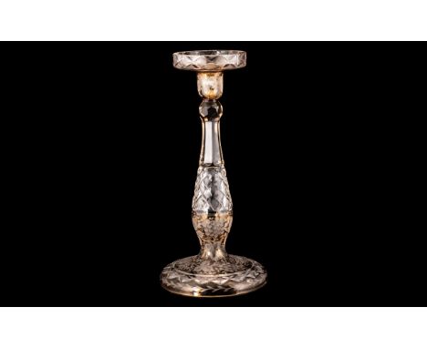 Antique Bavarian Etched Amber Flashed Glass Candlestick with hobnail cut glass stem; 13 inches (32.5cms) high