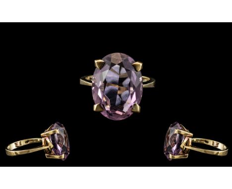 Ladies Attractive 9ct Gold Single Stone Amethyst Set Dress Ring. Fully Hallmarked for 9.375 to Interior of Shank. Amethyst Es