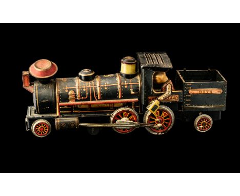 Mid-Century Tin Plate Train - Tin plate train engine.  Measures 16" in length.