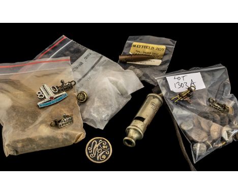 Collection of Military Miscellany comprising bag of Army tunic brass buttons, bag of Shrapnel balls from Delville Wood, bag o