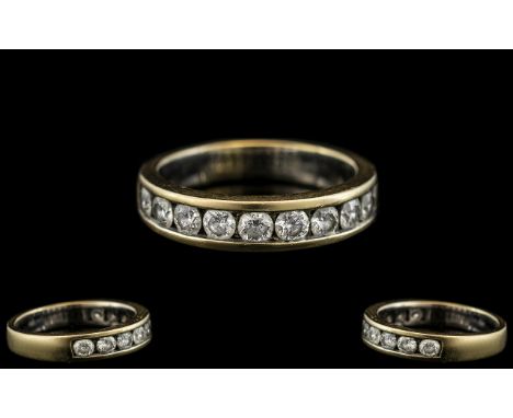 18ct White Gold - Attractive Diamond Set Half - Eternity Ring, Set with 10 Round Brilliant Cut Diamonds of Good Colour and Cl