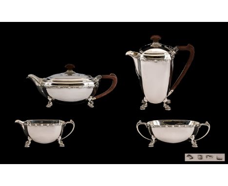 1930's Superior Quality Sterling Silver ( Designer ) 4 Piece Tea and Coffee Set, Embellished with Celtic Borders and Dolphin 