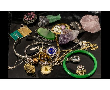 Mixed Lot of Costume Jewellery. Includes Silver Indian Bangle, Chinese Silver Bangle, Brooches, Pedants, Earrings, Enamel Loc