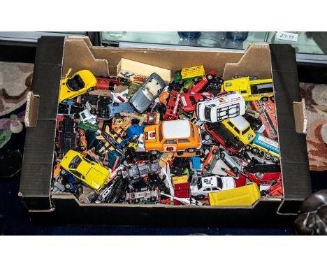 Large Collection of Die Cast Model Cars, and vans etc., all in play worn condition, includes Porsche racing van, red buses, t