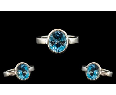 Ladies - Superb Quality and Contemporary Platinum - Single Stone Aquamarine Set Ring. Marked 950 to Interior of Shank with Fu