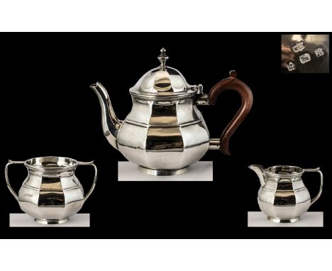 Mid Victorian Period 3 Piece Sterling Silver Bachelors Tea Service. Comprises Teapot, Milk Jug, Sugar Bowl. All with Makers M