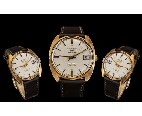 Longines - Admiral ( 5 Star ) 9ct Gold Cased Automatic Gents 1970's Wrist Watch. Features Include Date-Day Display, Seconds S