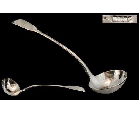 Irish Silver Interest. Superb Mid 19th Century Large Sterling Silver Ladle. Length 13.5 Inches - 33.75 cms. Hallmark Dublin 1