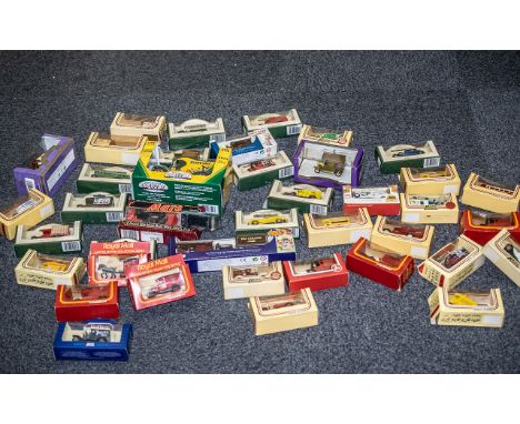 Box of Lledo Die Cast Cars &amp; Advertising Models, over 35 in total, including Days Gone By series Royal Mail van, Rowntree