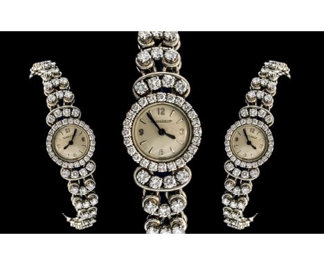 Jaeger-Le-Coultre Stunning Quality Ladies Platinum / Diamond Set Wrist Watch, Manual Wind, Marked 950 Platinum From the 1940'