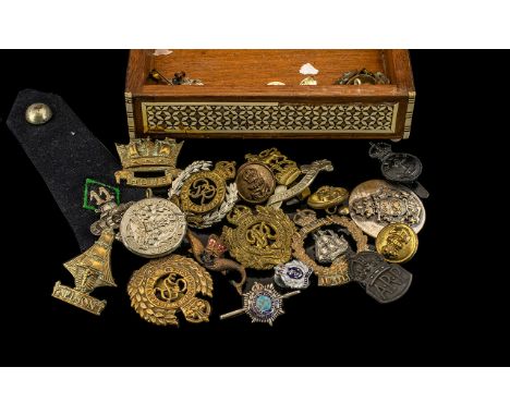 Military Interest, Box Containing A Collection Of Cap Badges And Buttons To Include Silver Enamelled Royal Army Corps, Royal 