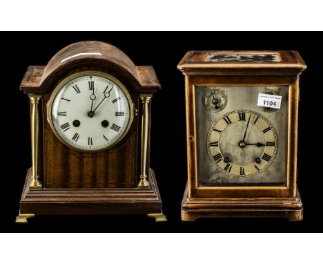 Edwardian Mahogany Framed Mantel Clock, with glass sides and top, with a silvered dial, 10 inches (app.25cms) high, plus a sm