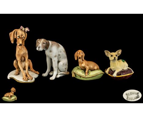 A Collection of Hand Painted Ceramic Dog Figures of Small Size ( 4 ) Figures In Total - Various Makes. Comprises 1/ Beswick C