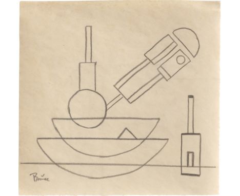 Bauer, Rudolf -- Prison Drawing (Geometrische Komposition)Bleistift auf Skizzenpapier. Um 1938.19,7 x 20,3 cm.Unten links mit