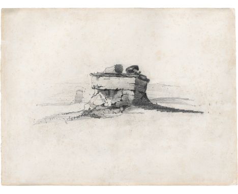 Monet, Claude -- Four de Tuilier (Die Ruinen eines gallo-römischen Ziegelofens).Schwarze Kreide auf Velin. 1857.23 x 30,4 cm.