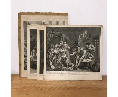 After William Hogarth FRSA (1697-1764) English, from A Rake's Progress (1735): "The Gaming House" and "The Prison", engraved 