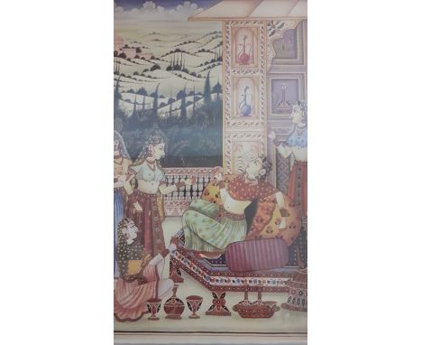 A pair of Persian gouache depicting the hunting of a tiger and an Indian print, (30.5x20 cm largest). (2)