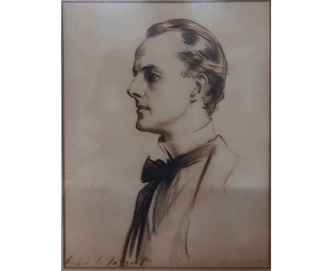 A print of a male portrait, illegibly signed (John Singer Sargent?), dated and titled in plate, framed and glazed, (32.5x25.5