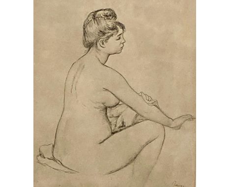 After Pierre-Auguste Renoir (1841-1919) French, "Seated Woman Bathing", possibly a study for 'After the bath' (1910-12), prin
