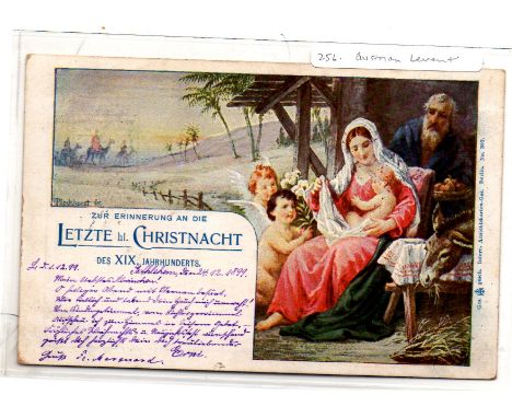 Austria P.O. in Levant. Xmas 1899 Fine Postcard depicting nativity scene, h/stamped Bethlehem 24 XII 99, franked 20 para with