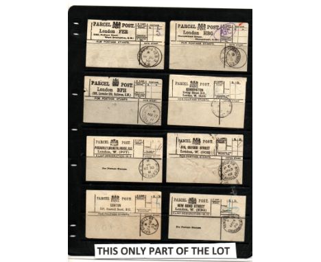 GB postal history , selection of 24 London stampless Parcel Post labels with London CDS. Mainly fine Reserve: £50