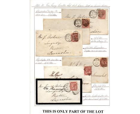 QV 1880-81 set written up on nine pages, specialist collection, incl mostly 1d val m/u and cvrs, shades, ½d IR OFFICIAL, 5d u