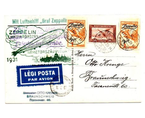 Hungary Zeppelin item 1931 Zeppelin flight photo ppc depicting LZ127 ‘Graf Zeppelin’ flown from Budapest to Friedrichshafen, 