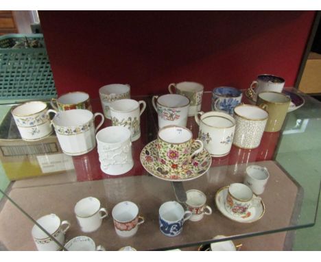 A single owner collection of coffee cans and two cans and saucers: Spode, Bloor Derby, Derby, Bow, floral examples, transferw