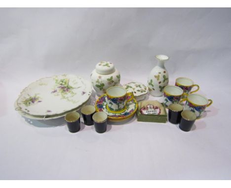 A selection of china including a pair of Limoges plates, Wedgwood "Wild Strawberry" pattern dressing table items, five liqueu