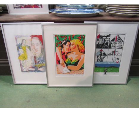 Six Dutch signed and limited edition numbered prints with gallery sticker KNP Meerssen on the back of one, image size 27.hcm 